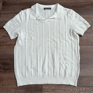 Paul Jones Men’s Knit Short Sleeve Collared Shirt – White Size Medium